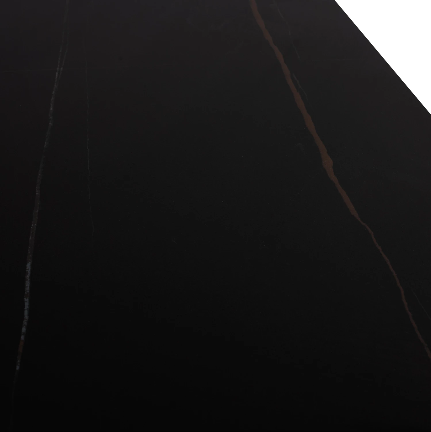 Tavolinë për ngrënie, gur i sinteruar, këmbë metali të zeza, 160x90x75 cm