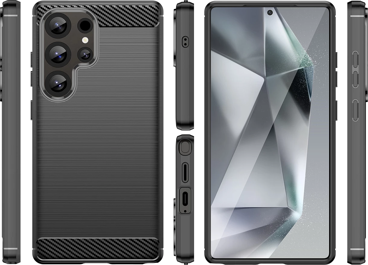 Mbështjellës Hurtel Carbon Case për Samsung Galaxy S25 Ultra, TPU, Zi