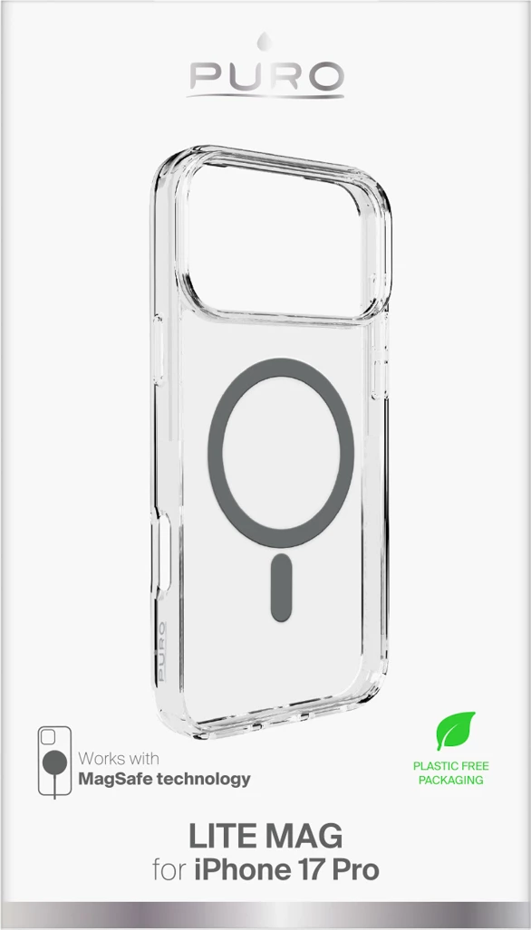 Mbështjellës Puro Lite Mag për iPhone 17 Pro, MagSafe, Transparent me unazë gri