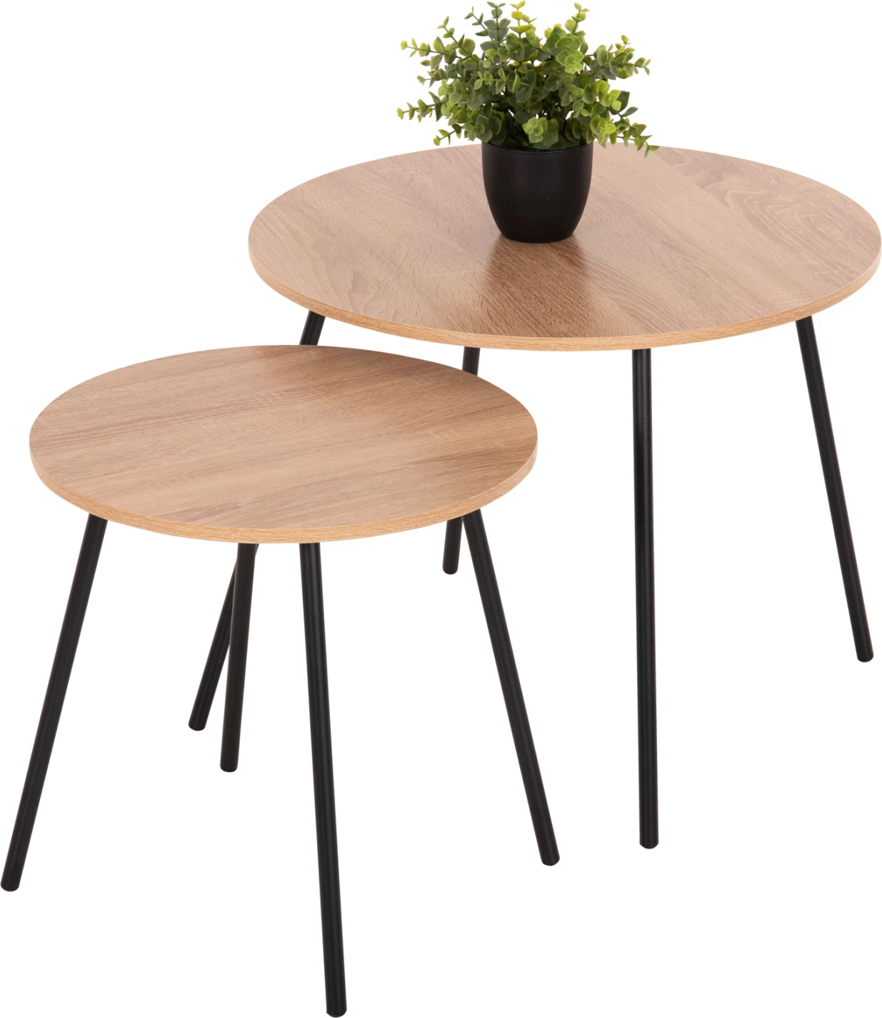 Tavolina kafeje 2 copë, të rrumbullakëta, CUPPER, FH9878.01, melaminë në ngjyrë SONAMA-metal i zi, Φ55x45H cm