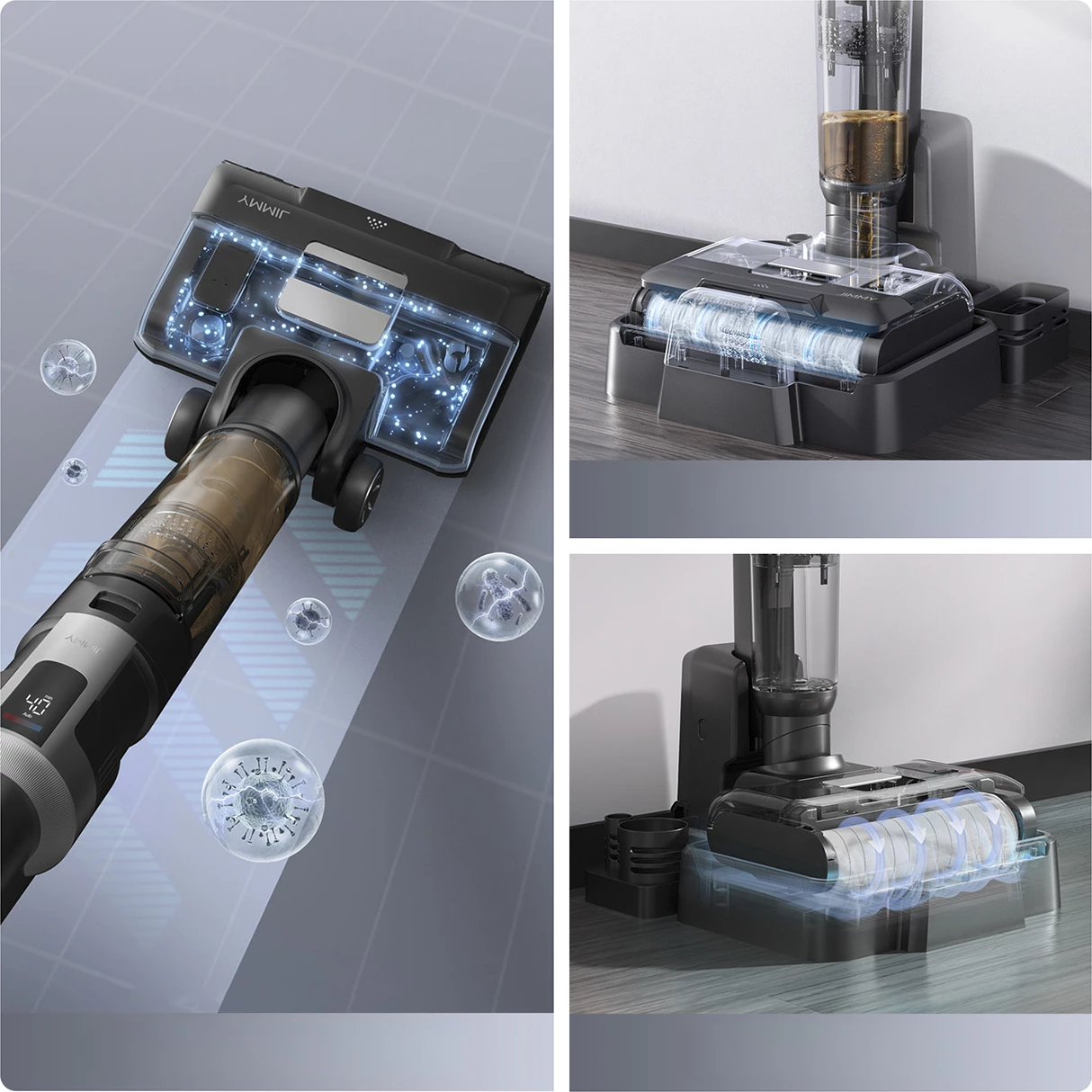 Fshesë me vakum dhe larëse JIMMY HW9, pa kabllo, 21000 mAh, 300 W, e zezë/argjend