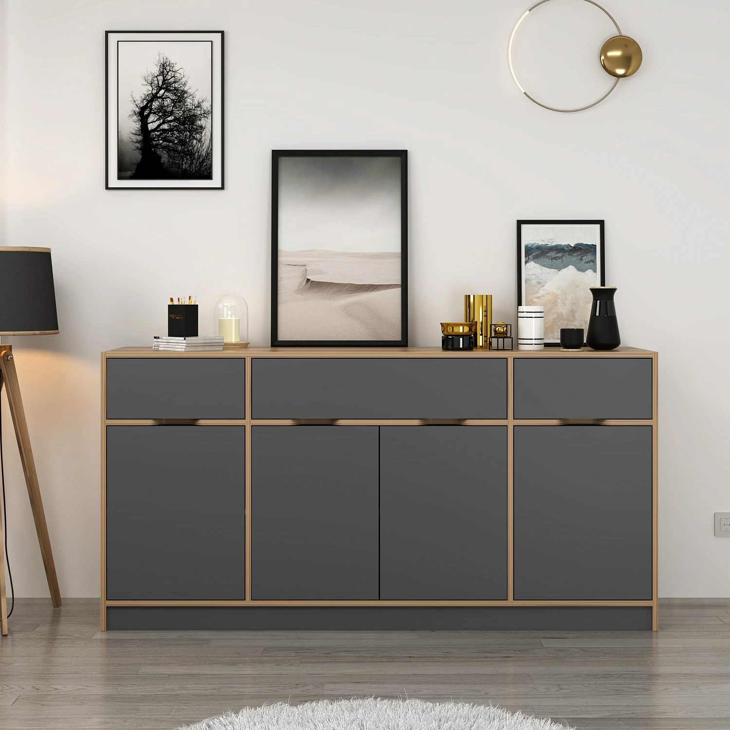 Konsol Skye Decor, Elina, ngjyrë arrë dhe antracit, 180x90x45cm