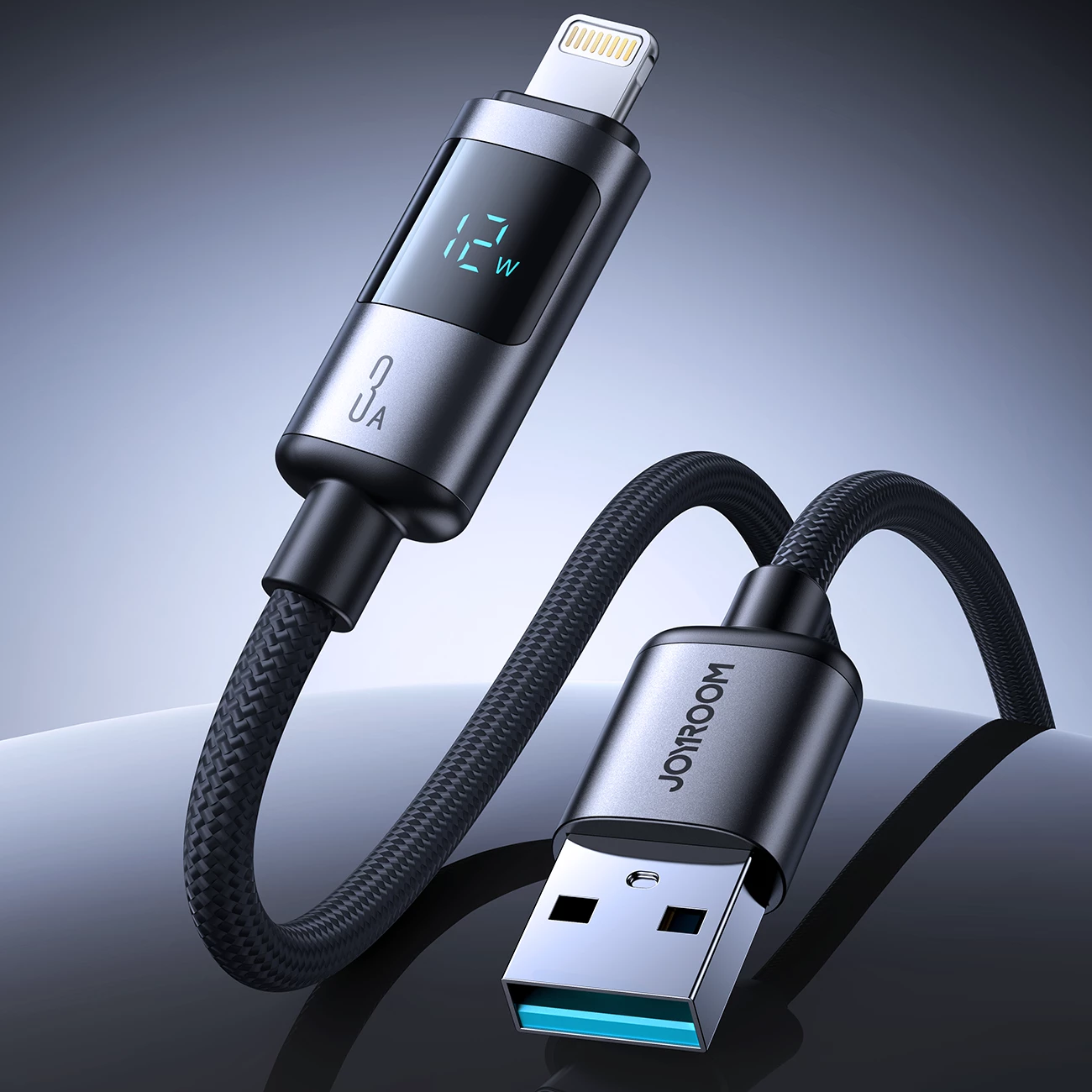 Kabllo Joyroom S-A16 Pro Prism Series USB-A në Lightning me ekran LED, 1.2m, 3A, e zezë