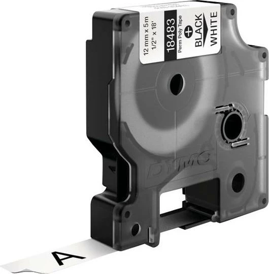 Shirit etiketimi Dymo 18483 (S0718210) 12 mm x 5.5 m, vinyl, i zi në të bardhë