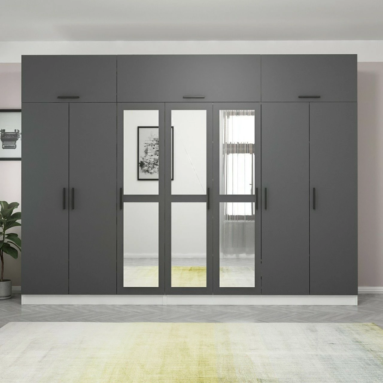 Dollap Skye Decor, anthracit-bardhë, 315x255x52cm