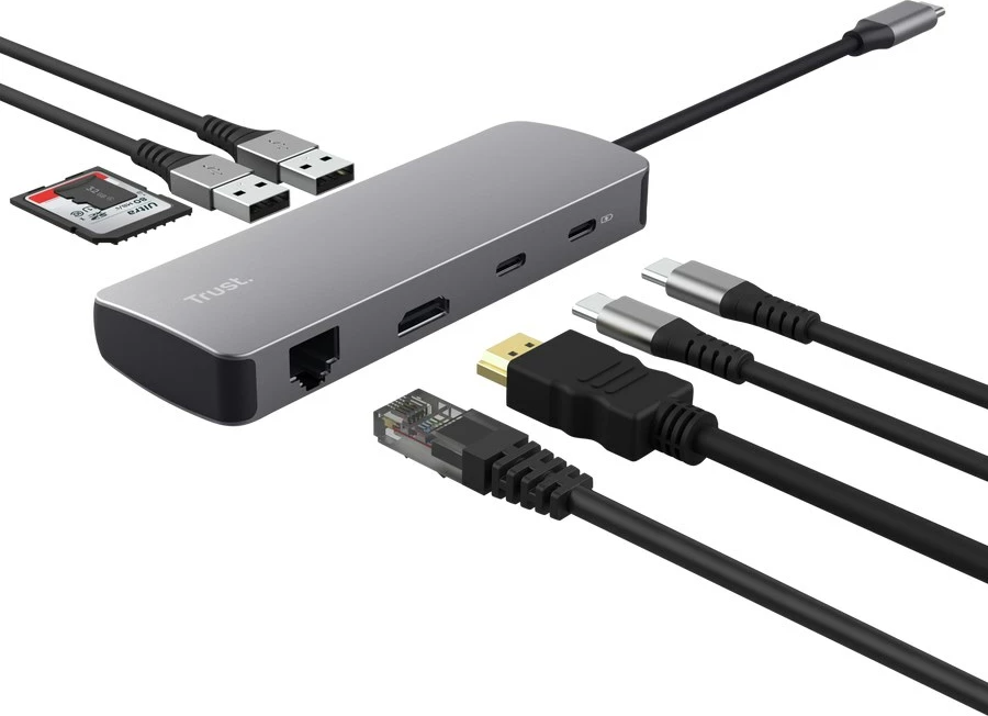 Hub USB Type-C Trust 25672, 8 porta, Gri