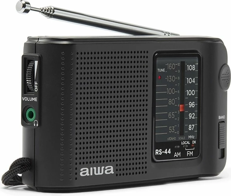 Radio portative xhepi Aiwa RS-44 AM/FM, analog ETS, jack 3.5mm, me kufje, këllëf dhe 2x AA, e zezë