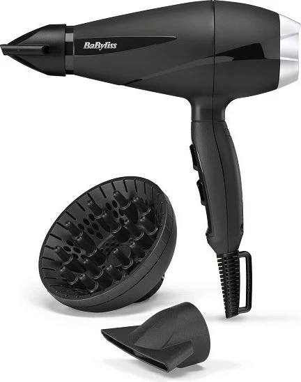 Tharëse flokësh BaByliss 6716DE, 3 nivele nxehtësie, 2 shpejtësi, me difuzor dhe grykë përqendrimi, e zezë