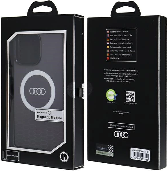 Mbështjellës Audi IML Big Logo MagSafe për iPhone 15 Pro Max, zi