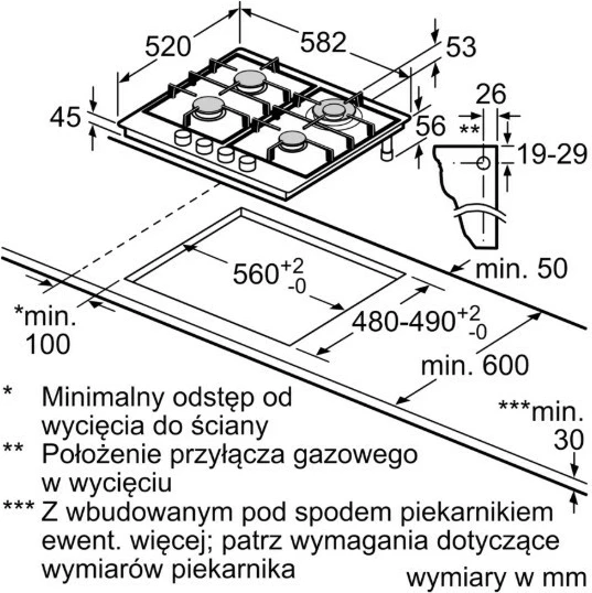 Pjatë gatimi me gaz Bosch PCH6A5I90, 4 zona, çelik