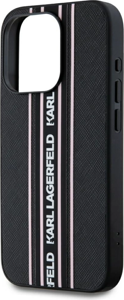 Mbështjellës Karl Lagerfeld Saffiano Athleisure Stripes Cord për iPhone 15 Pro Max, Rozë