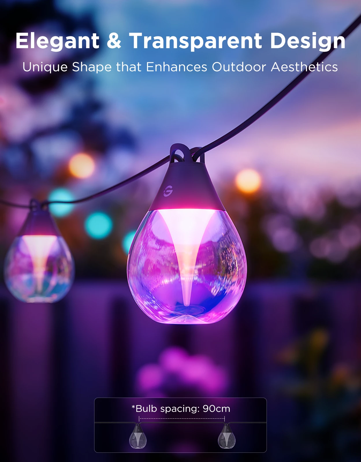 Varg dritash LED smart për jashtë Govee Outdoor Clear Bulb String Lights 48 ft (14.6 m) RGBWIC 1200 lm, transparente