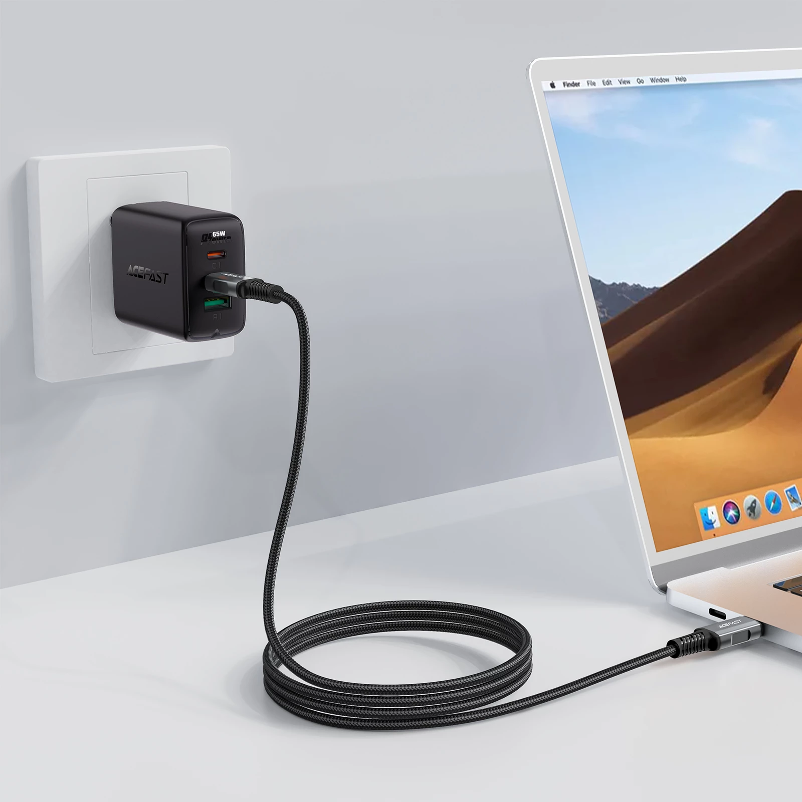 Kabllo USB-C në USB-C Acefast C1-09, USB4, PD3.1, 5A, 1m, gri-e zezë