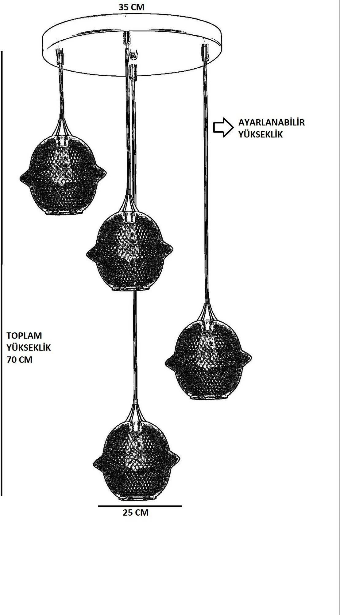 Llambë tavani Opviq Merkür, 4 llampa, ngjyrë e zezë