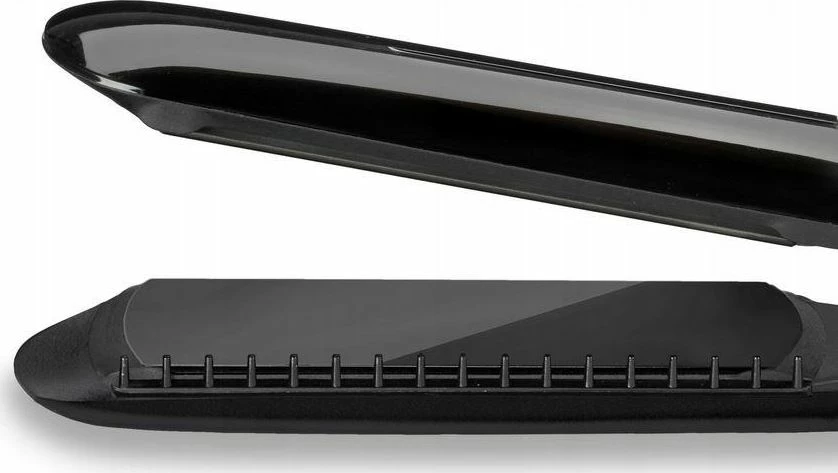 Piastrë flokësh BaByliss ST397E, pllaka të gjera 35 mm, 235°C, jonizim, 6 nivele temperature, e zezë, set me krehër të heqshëm dhe mbështetëse termike