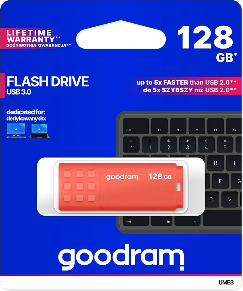 USB flash drive GoodRam UME3-1280O0R11, 128 GB, Portokalli