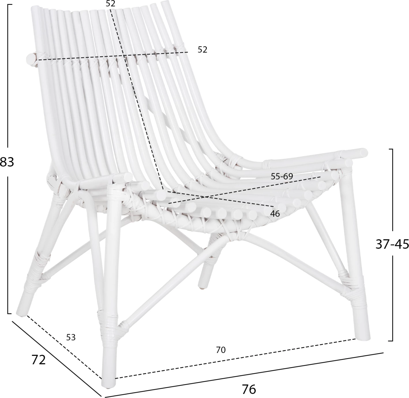 Karrige për jashtë CELLION FH9812.03, shkopinj rattan, ngjyrë e bardhë, 76x72x83H cm