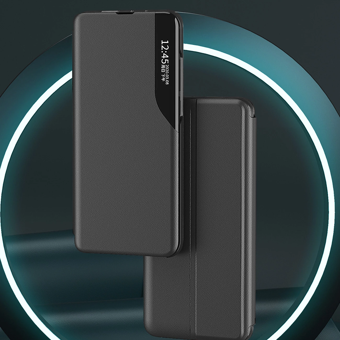 Mbështjellës Hurtel Eco Leather View Case për Xiaomi Redmi Note 12 Pro / Poco X5 Pro 5G, me qëndrim, i zi