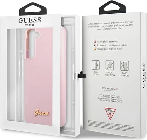 Mbështjellës Guess për Samsung Galaxy S22+, Silicone Script Metal Logo, Lavandë