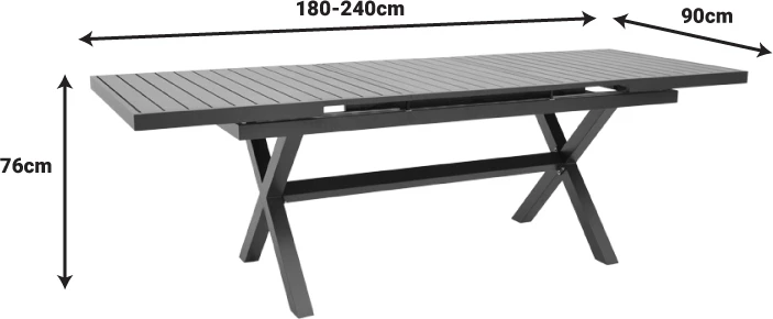 Tavolinë zgjeruese Dagyn alumini ngjyrë e hirtë e errët 180-240x90x76cm