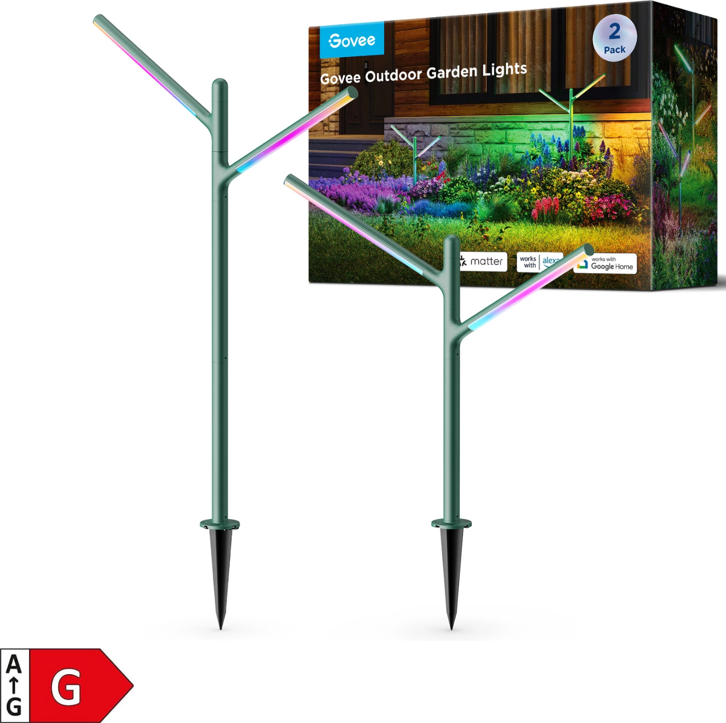 Drita kopshti outdoor Govee Outdoor Garden Lights RGBWWIC 1100 lm, Matter/Alexa/Google, set 2 copë