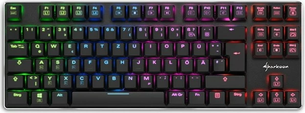 Tastierë mekanike Sharkoon PureWriter TKL RGB, Kailh Choc Low Profile Blue, DE-Layout, e zezë