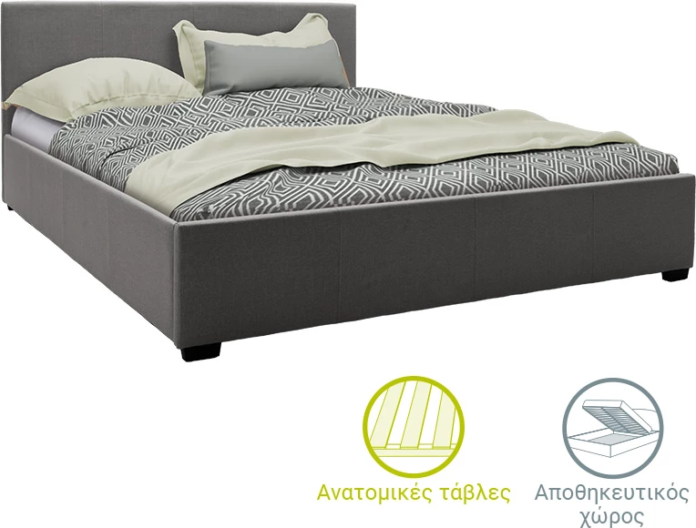 Krevat dopio Norse me stof me hapësirë ruajtëse ngjyrë gri e errët matte 160x200cm