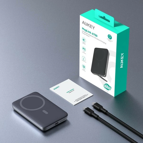 Power bank AUKEY PB-MS01 MagSafe, 6700mAh, 20W, LED, USB-C, e zezë