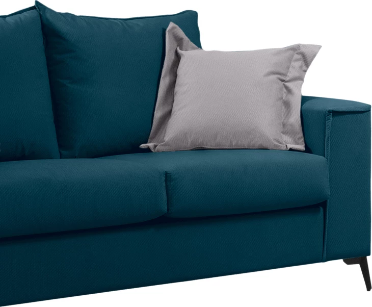 Divan dy-vendësh Verona, pëlhurë blu me jastëkë gri të lehtë, 173x93x100 cm