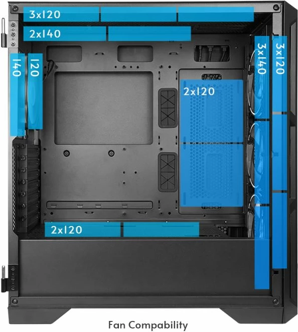 Kasë CHIEFTEC APEX LUMO GA-01B-L-OP, E-ATX/ATX/mATX/mini-ITX, USB3.2 Gen2 Type-C, x4 140mm ARGB PWM fan, tempered glass, e zezë