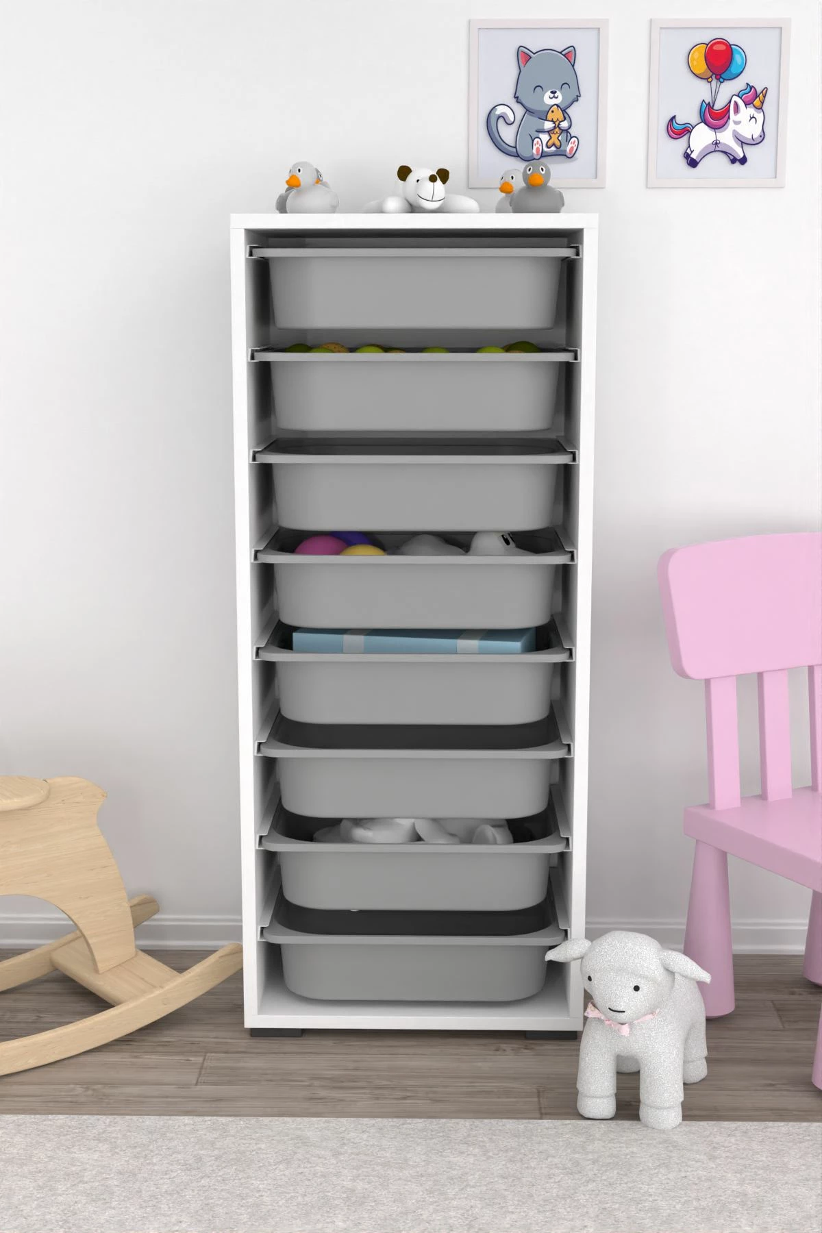 Dollap multifunksional Hanah Home, Cara 8N, i bardhë-gri