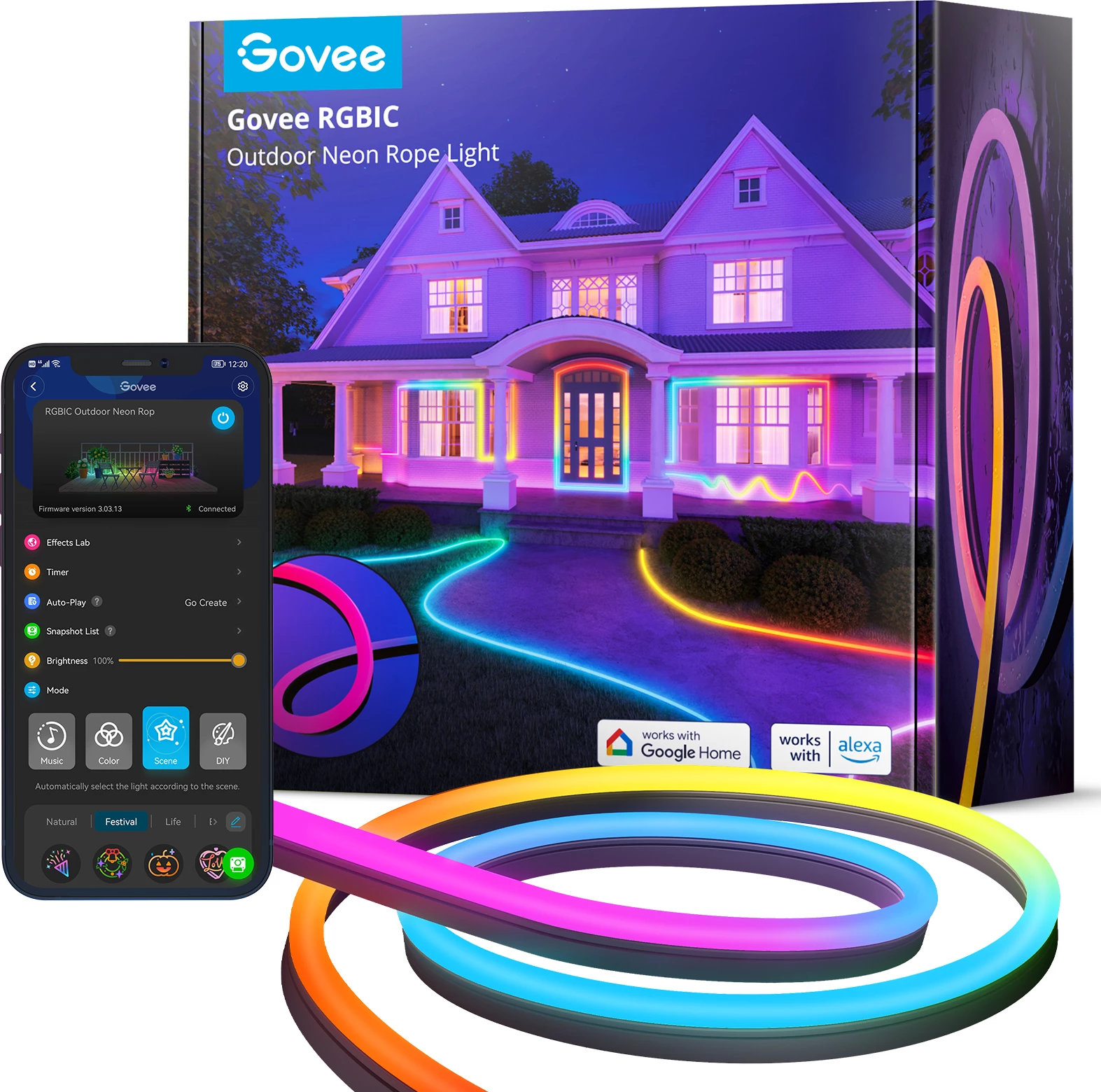 Shirit ndriçues neon i jashtëm Govee H61A8, 10m, RGBIC, IP67, prizë EU
