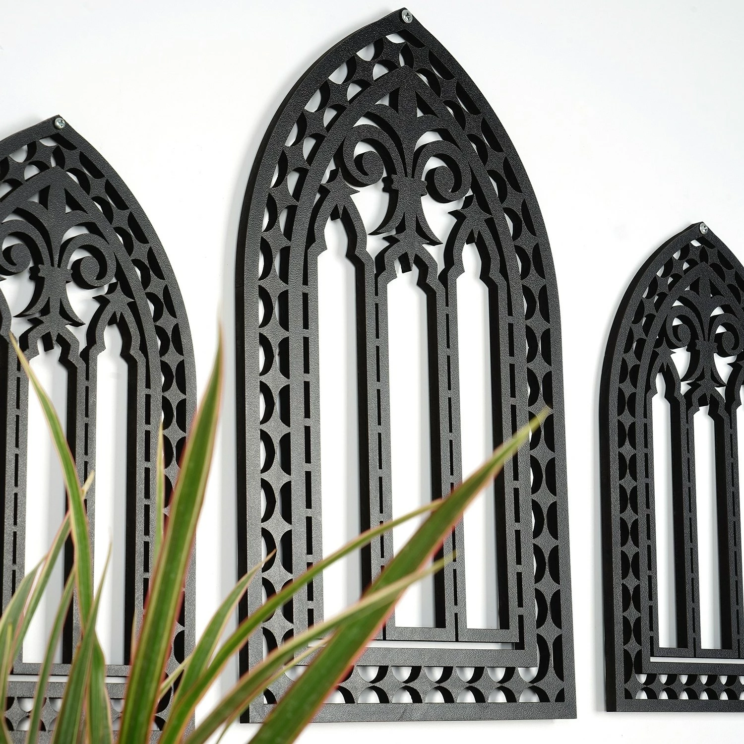 Aksesor dekorativ prej druri për mur, Wallity, CRY021, set prej 3 copash, ngjyrë e zezë