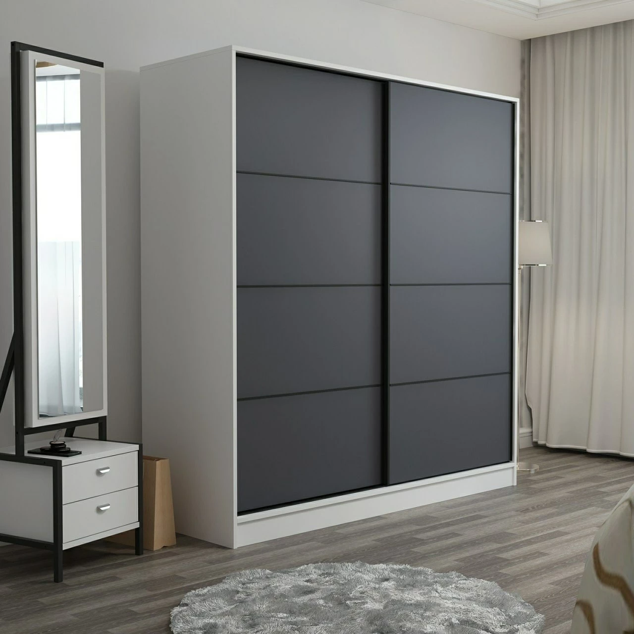 Dollap Skye Decor, i bardhë dhe antracit, 180x190x52cm, 6 pjesë