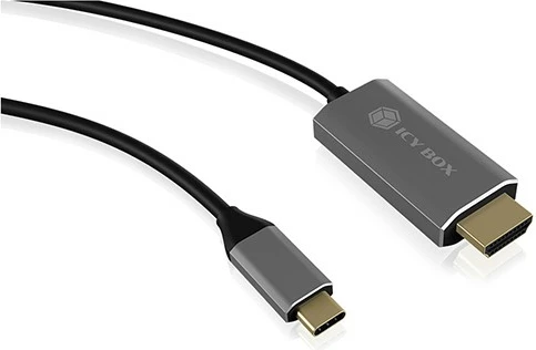 Adapter HDMI ICY BOX IB-CB020-C, USB Type-C në HDMI, 1.8m, 4K, zi/argjendtë