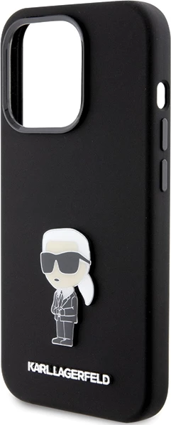 Mbështjellës Karl Lagerfeld Silicone Ikonik Metal Pin për iPhone 15 Pro, i zi