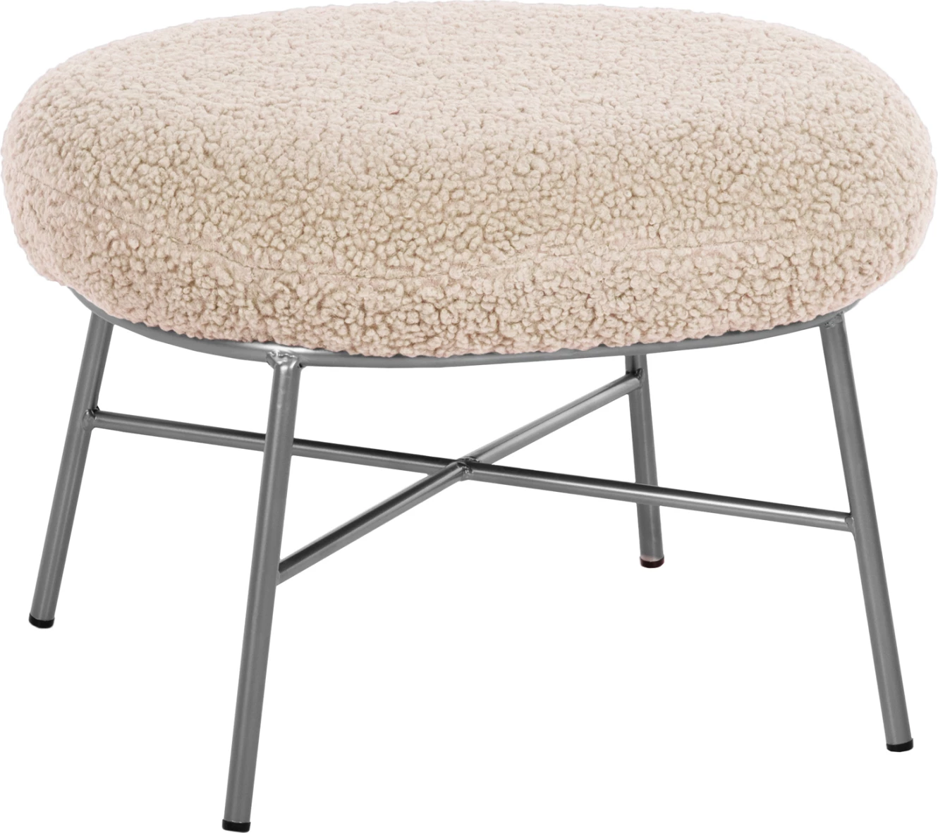 Karrige për këmbë TRUDI FH8640.23, pëlhurë boucle e bardhë dhe bazë metalike argjendi, 56x47x40H cm