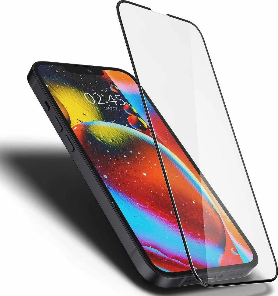 Xham i temperum Spigen Glass FC për iPhone 13/13 Pro, 1 copë, i zi