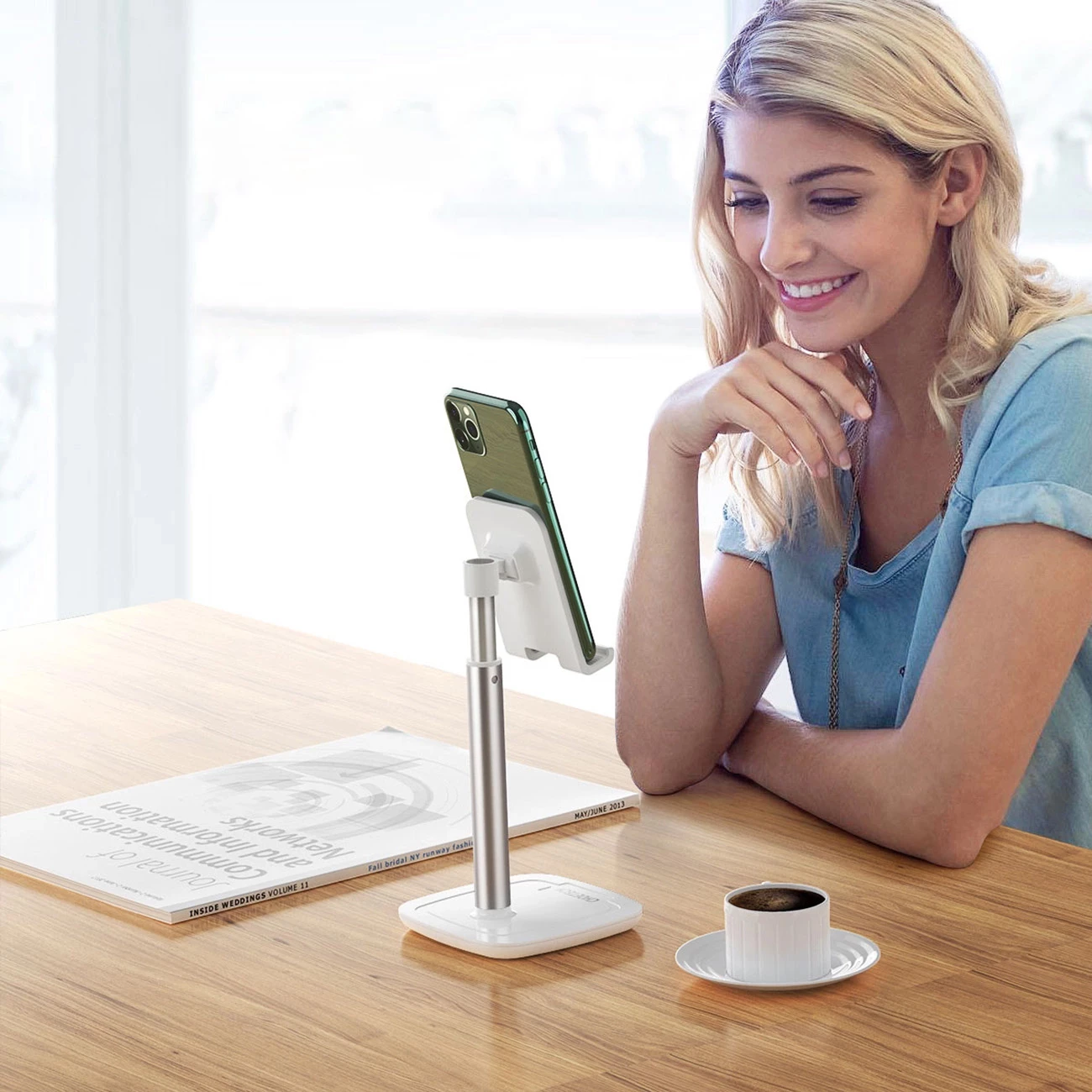 Mbajtëse telefoni/tableti Choetech H035, alumini, e bardhë dhe argjendtë, rregullim këndi dhe lartësie