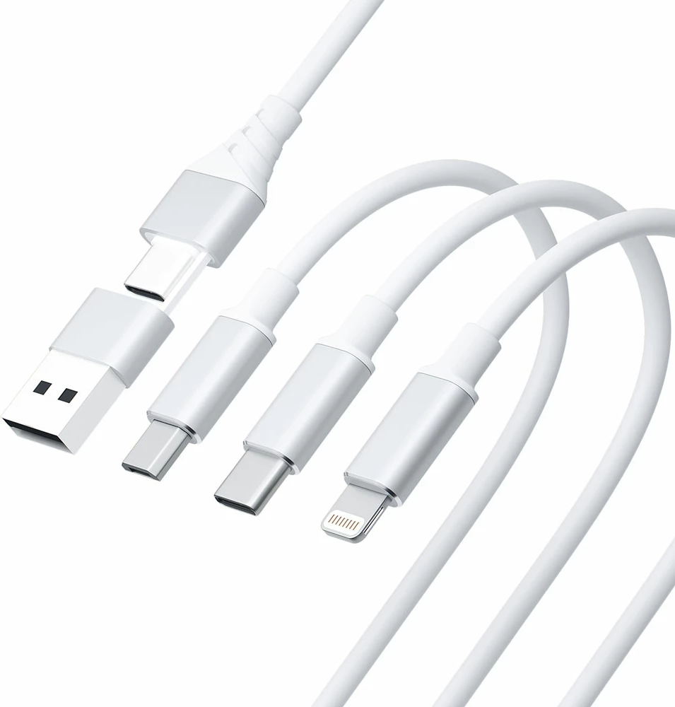 Kabllo 3in1 3mk Hyper Cable, 1.5m, USB-A në USB-C/Micro USB/Lightning, Bardhë