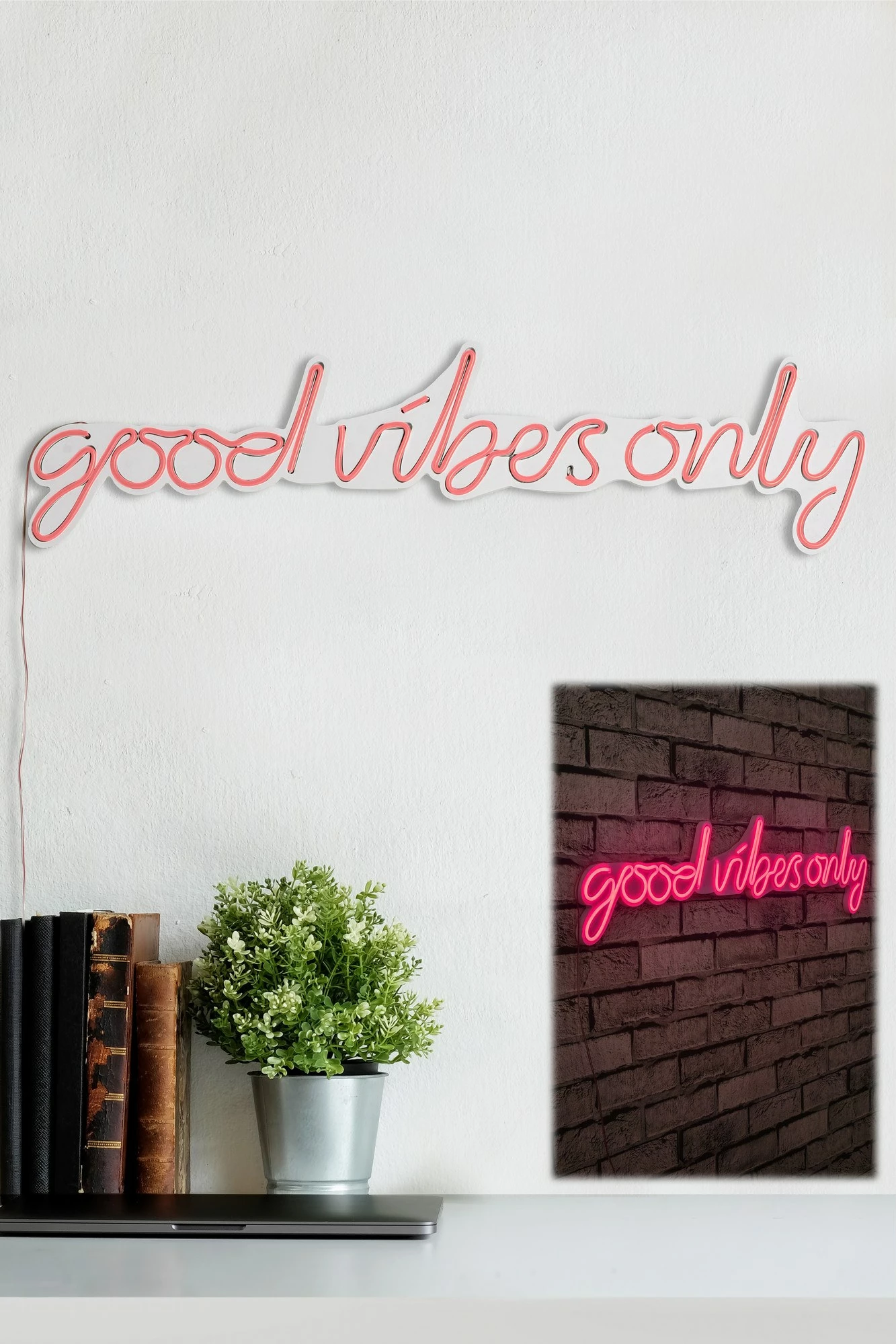 Dekor dritash LED plastike, 'Good Vibes Only', rozë