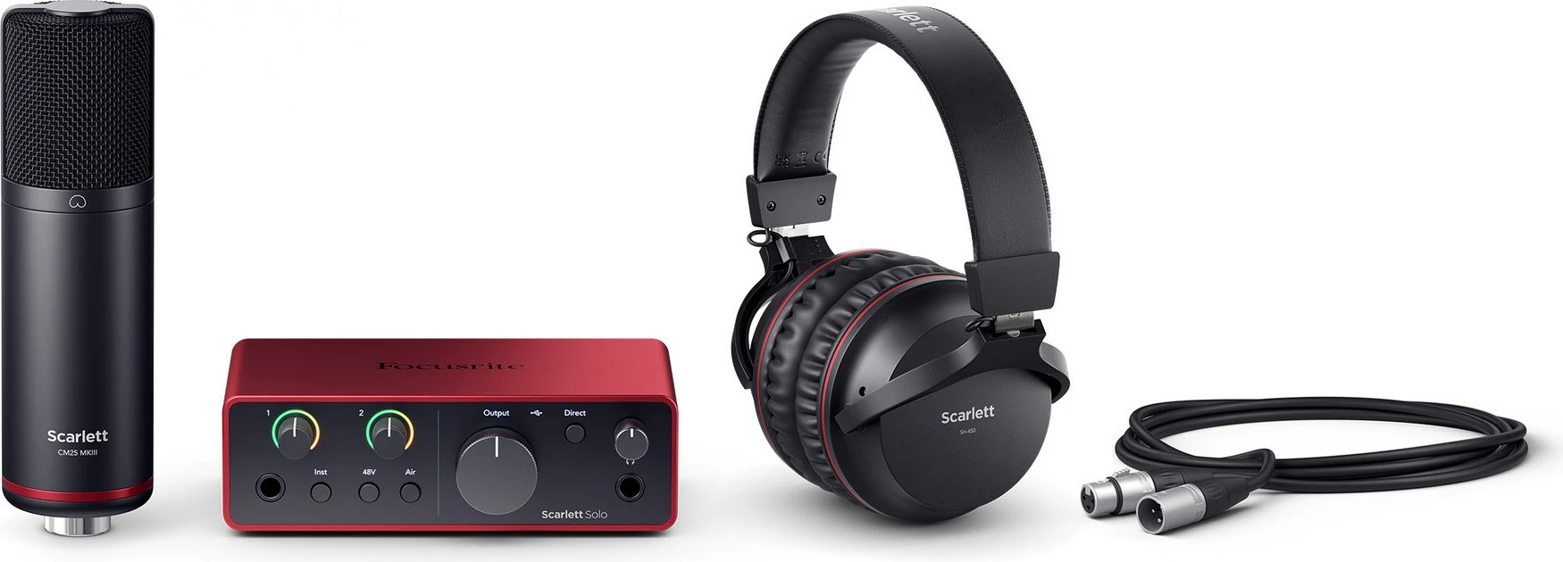 Set audio Focusrite Scarlett Solo Studio me interfejs USB, mikrofon, kufje, i kuq