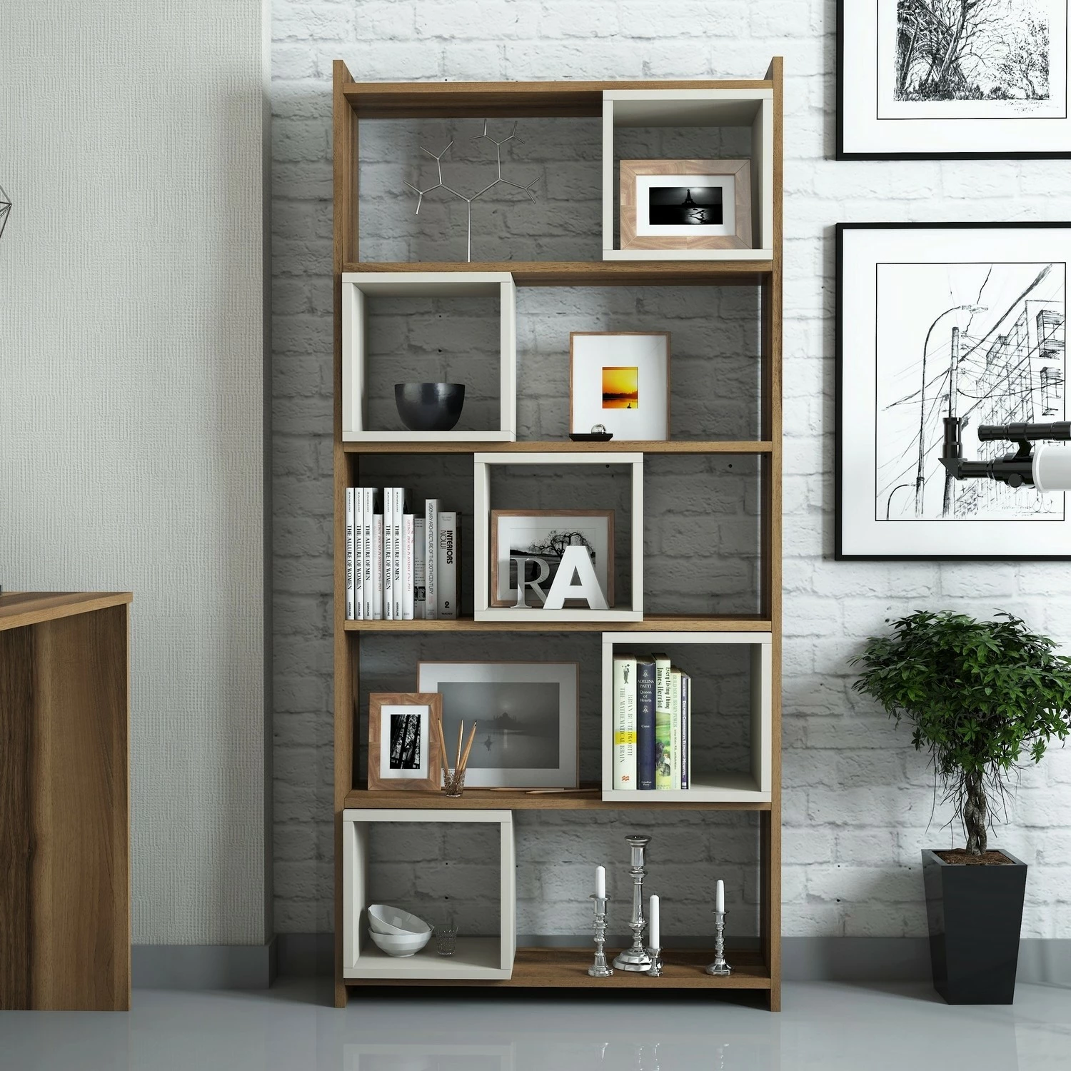 Raft librash Hanah Home, Box, ngjyrë arre dhe krem