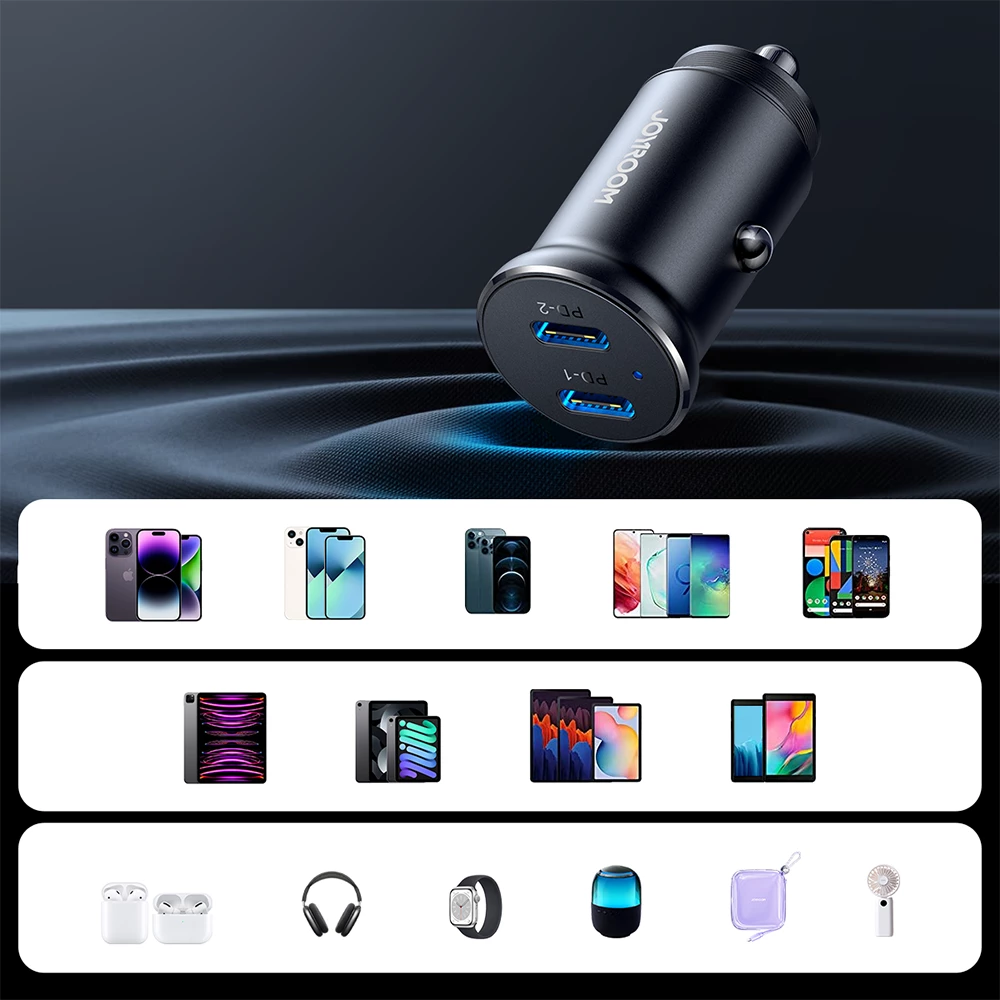 Karikues veture Joyroom JR-CCN06, 2x USB-C, 30W, metal, zi