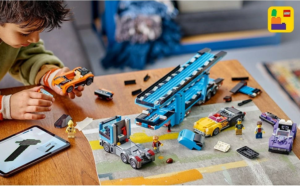 Set ndërtimi LEGO City 60408 Autotransporter me makina sportive, shumëngjyrëshe