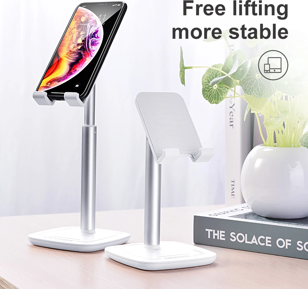 Mbajtëse telefoni/tableti Choetech H035, alumini, e bardhë dhe argjendtë, rregullim këndi dhe lartësie