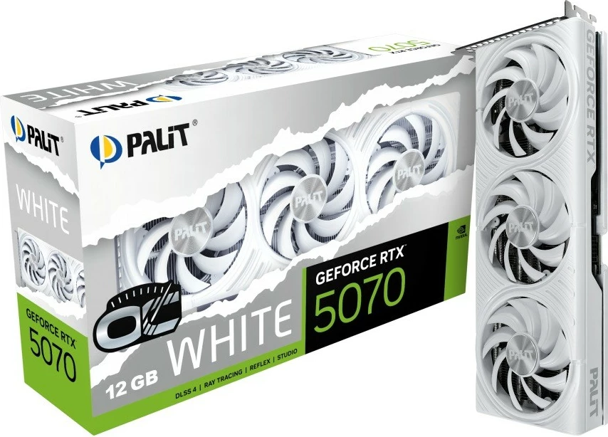 Kartelë grafike Palit GeForce RTX 5070 WHITE OC, 12GB GDDR7, 192bit, 3x DisplayPort/HDMI, e bardhë