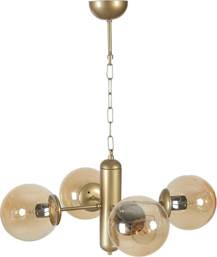 Llambë tavani Opviq Bankok, 4 llampa, ngjyrë qelqi amber dhe ari