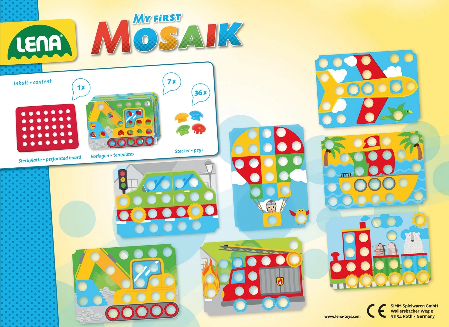 Set mozaiku Lena My First Mosaic Vehicles, shumëngjyrësh, për fëmijë mbi 2 vjeç