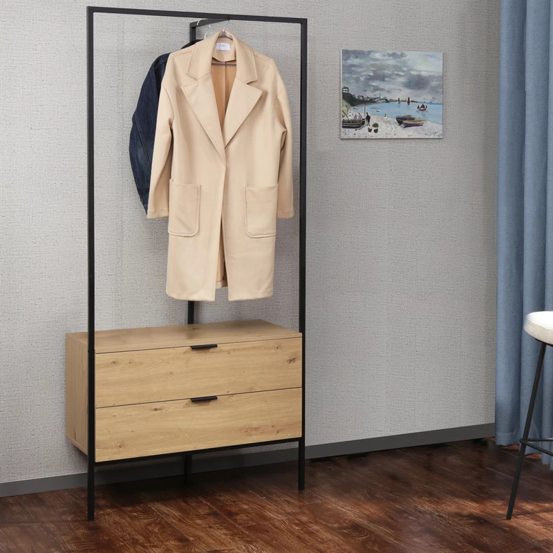 Mobilje hyrëse Keila melaminë, hije natyrale, metal i zi, 85x45x190cm